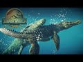 TODOS LOS DINOSAURIOS MARINOS PELEAN EN LAGUNA! Reptiles marinos cazando Jurassic World Evolution 2