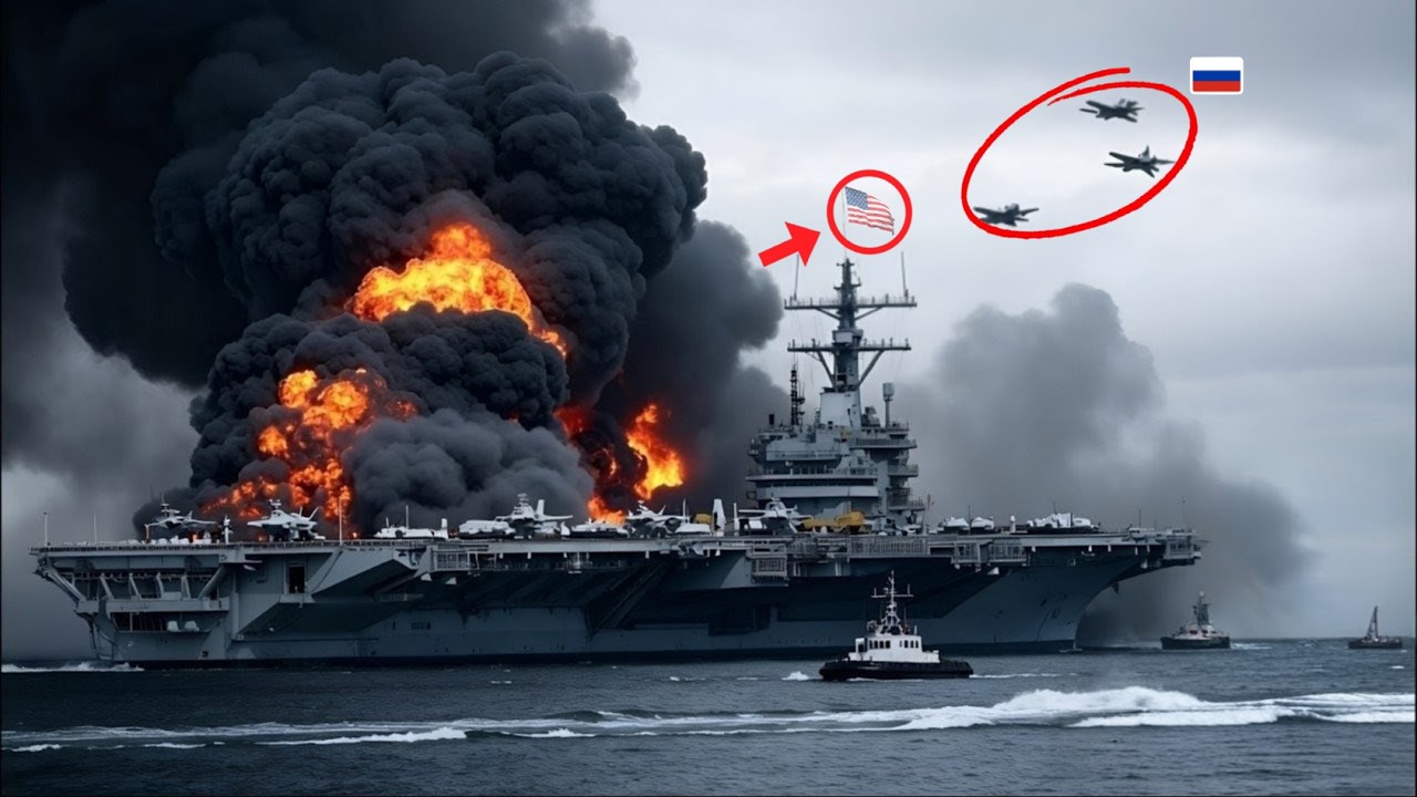 1 час назад! Американский авианосец был жестоко уничтожен тремя российскими истребителями Су-57.