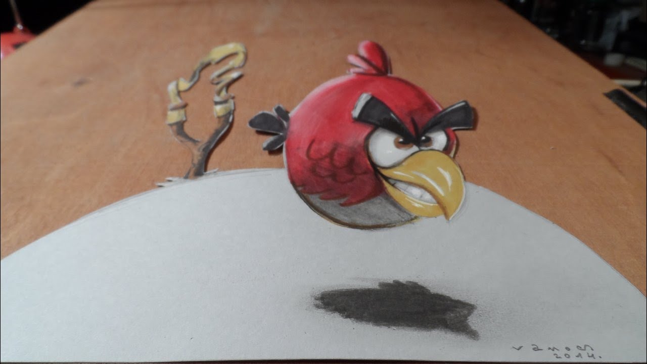 how draw paper 3d anime on to Bird Bird Draw How 3D  3D Angry  Red  Bird  Drawing to