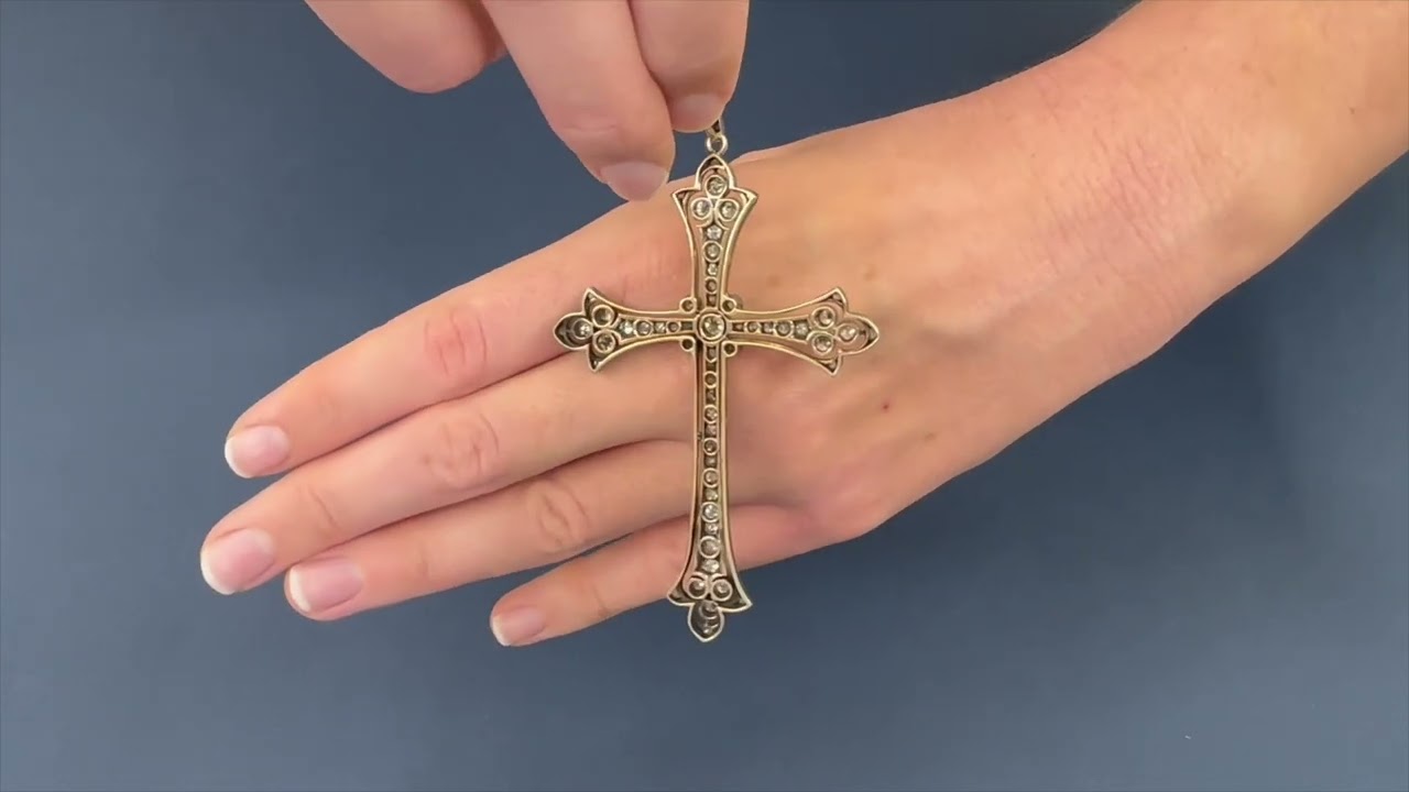 Gold and silver cross pendant with diamonds - Italy 19th century