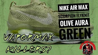 Nike AIR MAX Scorpion Flyknit Olive Aura Green Review/Unboxing #review #unboxing #onfeet #reviews