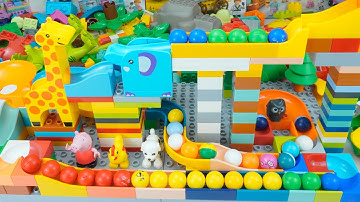 Satisfying Building Block Marble Run Race ASMR Giraffe Course