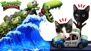 Zombie tsunami pero jugando gatitos Luna y Estrella / Videos de juegos vs gatos graciosos en español