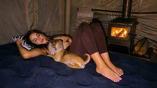 🐶 30 Hours Solo Camping in the Forest by the Water with My Dog | Wood Stove ASMR