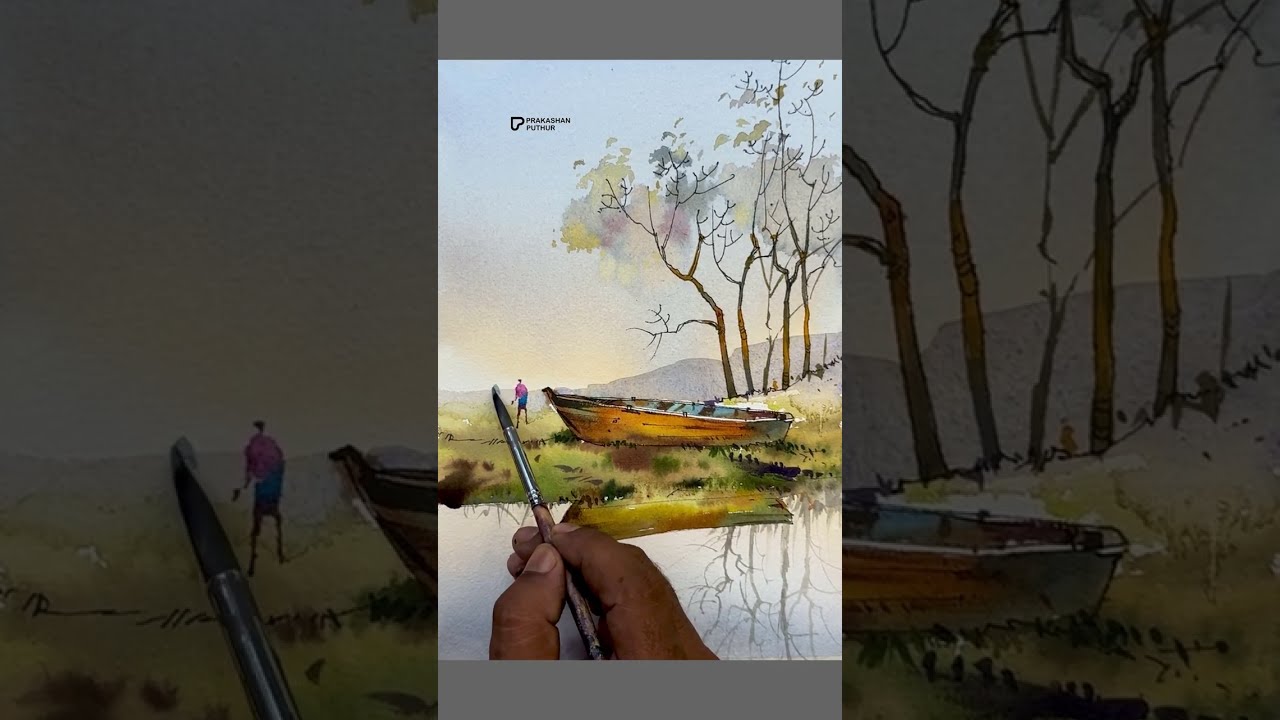 Line and wash |  Reflection |  Easy watercolour demo by Prakashanputhur