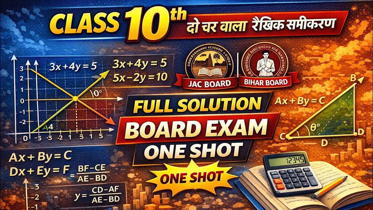 ONE SHOT दो चर वाला रैखिक समीकरण ka full solution One shot Jac, Bihar board exam oriented question 