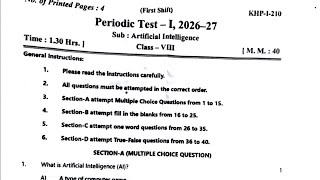 Class-8 AI (Artificial intelligence)/ Periodic Test-1 PT-1 Paper PM SHRI KV Question Paper 2026-27 screenshot 4