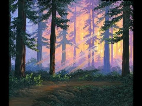 Hvordan male 5 en skog ved solnedgang med akryl pÃ¥ lerret youtube Maleri på 5 lerret