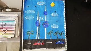 How To Draw A Scenery Of The Kuwait Towers كيفية رسم ابراج الكويت