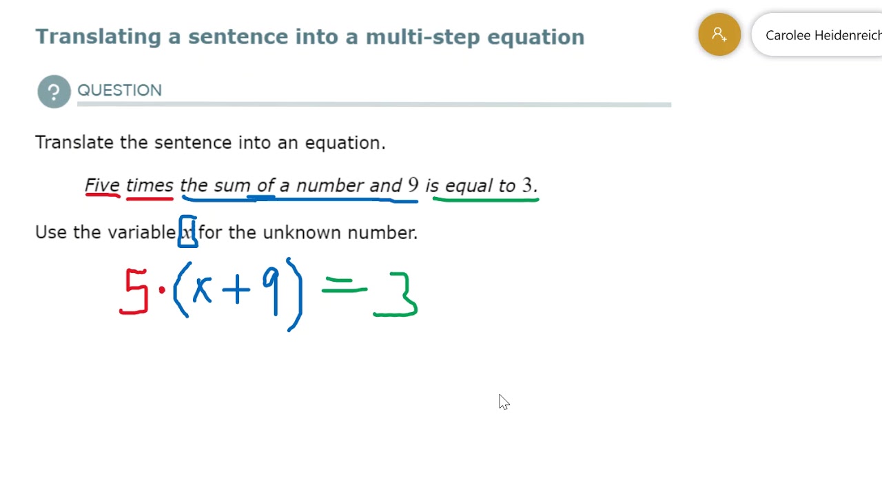 Translating A Sentence Into A Multi Step Equation YouTube