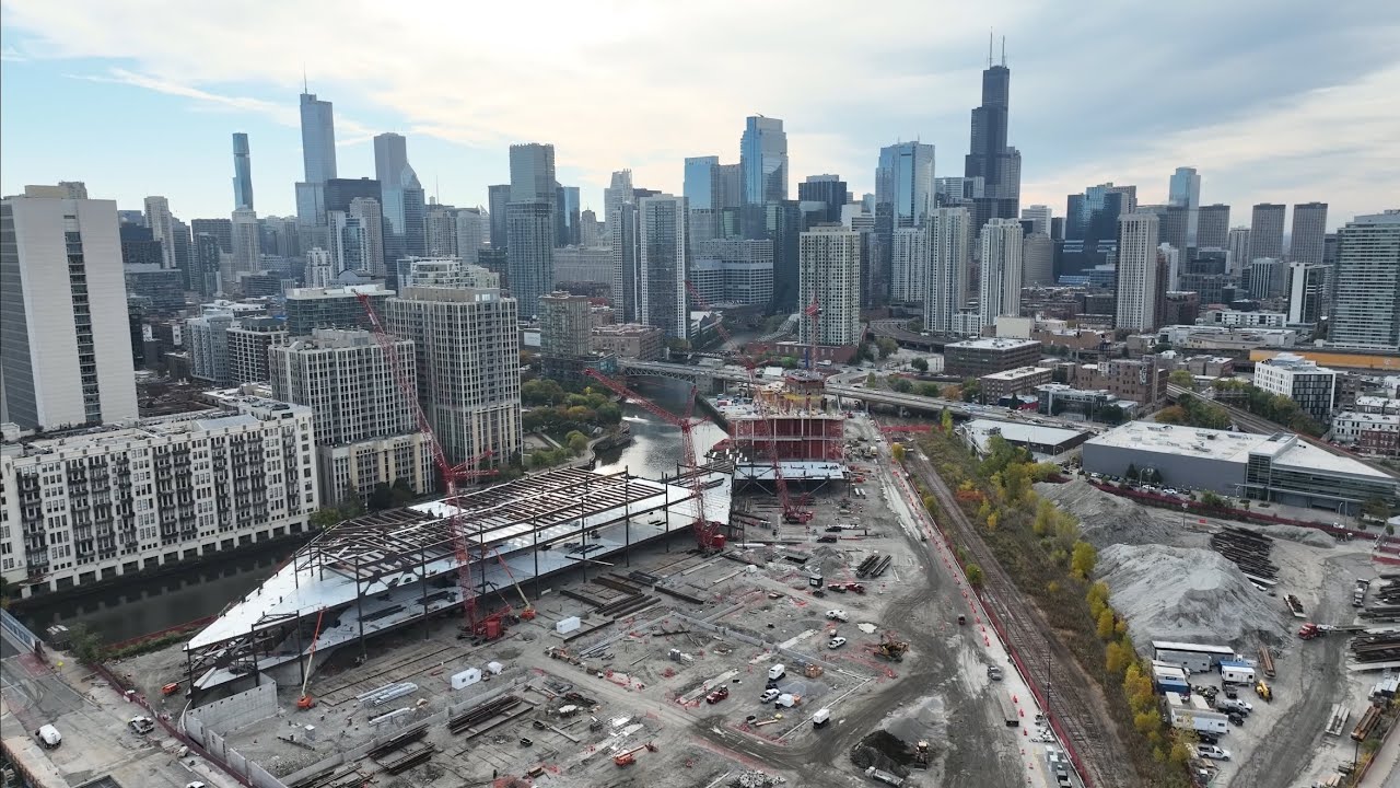 Drone View Of Bally’s Casino Construction In Chicago, Illinois