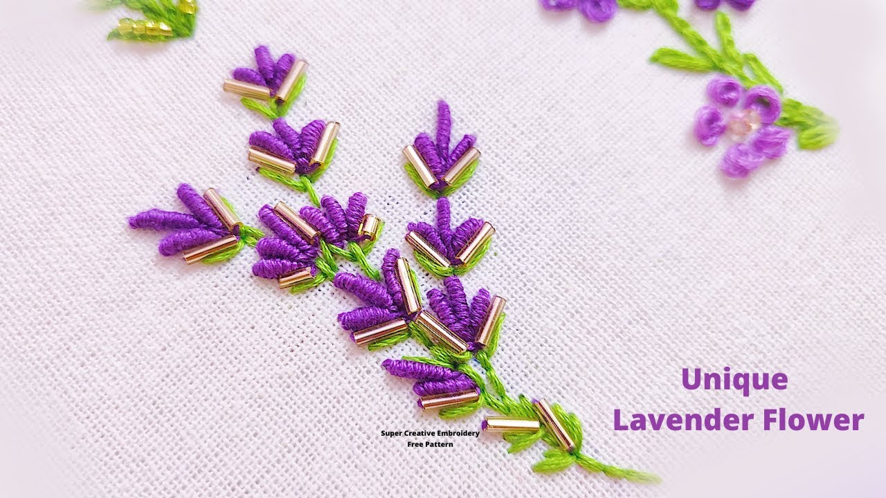 💐Amazing Hand Embroidery Lavender Flower Design Bullion Stitch