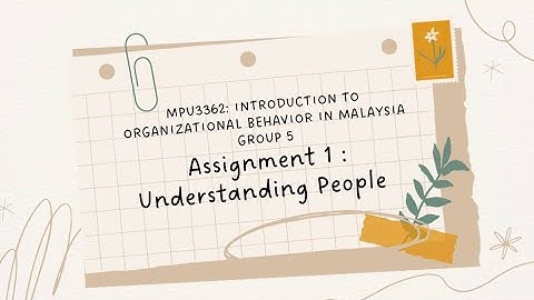 MPU3362 Introduction To Organizational Behavior In Malaysia - Assignment 1 : Understanding People