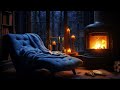 Reading corner with rain thunderstorm and crackling fire for relaxation and sleep  nature sounds