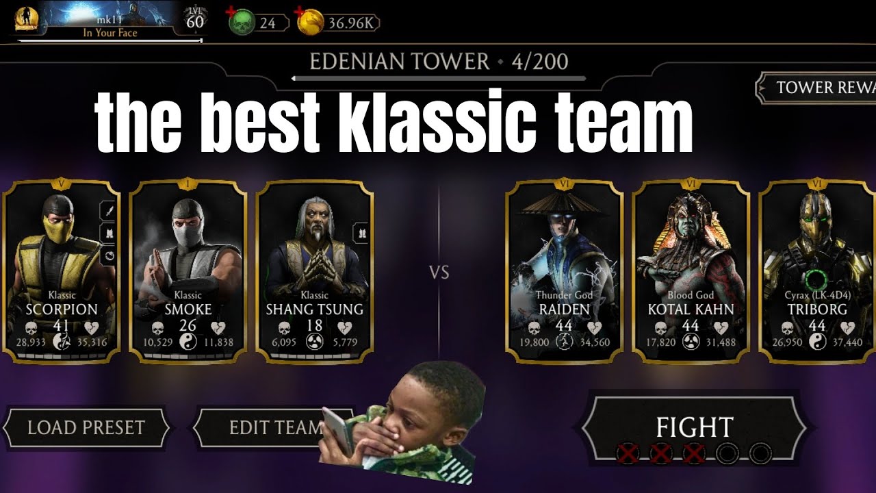 (mortal kombat mobile) the best klassic team on my opinion