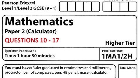 Revise Edexcel GCSE Higher Maths Paper 2 Set 1 Questions 10 - 17