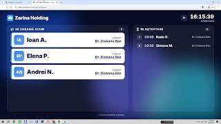 Recepție LIVE în Soft CRM Medical – Afișaj Sală de Așteptare | Zarina CRM Medical screenshot 2