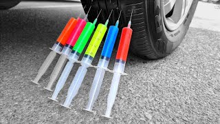 Experiment: Car Vs Syringes - Crushing Crunchy & Soft Things With Car - Satisfying Asmr