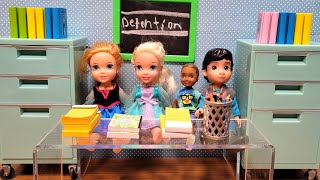 School detention ! Elsa & Anna toddlers - Barbie is the teacher - listen music meaning