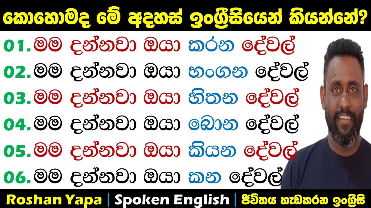කොහොමද මේ අදහස් ඉංග්‍ර්‍රීසියෙන් කියන්නේ? | Spoken English in Sinhala for beginners | Roshan Yapa