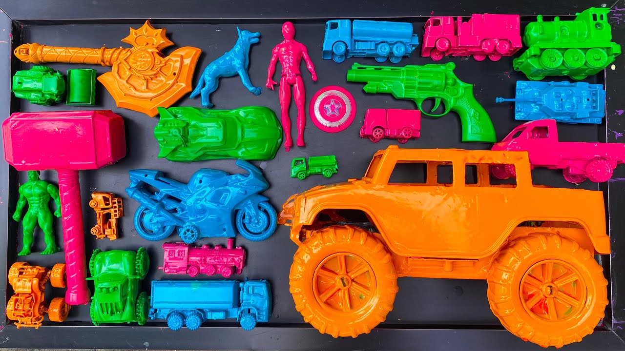 Membersihkan mobil mobilan, mobil balap, spiderman, excavator, truk pasir, anomali, kereta thomas,