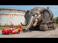 Epic Escape Lightning McQueen vs MECHA ELEPHANT MONSTER TRUCK in BeamNG.Drive