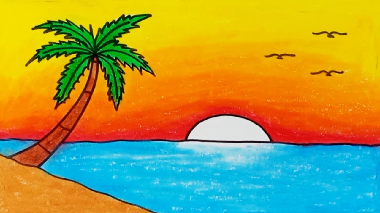 How to Draw a Sea Scenery Easy Step by Step |Drawing Sea Scenery for ...