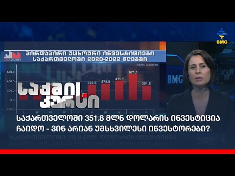 საქართველოში  351.8 მლნ  დოლარის ინვესტიცია ჩაიდო - ვინ არიან უმსხვილესი ინვესტორები?