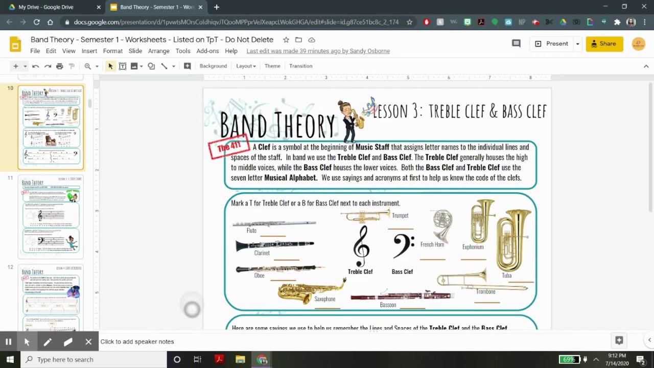 middle school band worksheet