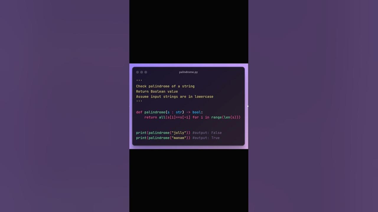 Check whether a string is palindrome or not #pythonprogramming #python ...