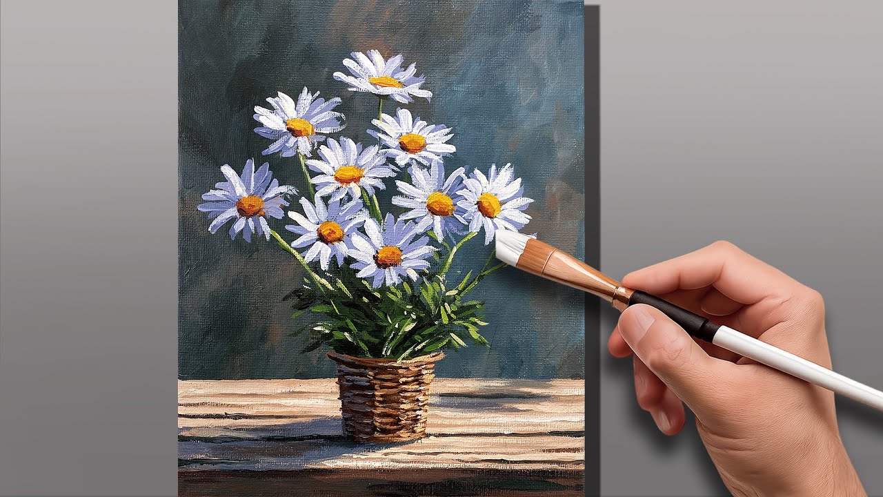 How to Paint Daisy Still Life | Step-by-Step Acrylic Painting - YouTube
