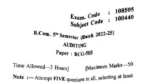 Gndu BCom 5th Semester Auditing Question Paper | Auditing Question Paper 2024