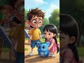 Kind Kids Help Cute Blue Creature Find Lost Hat in Park Story #shorts