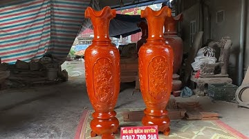 Cặp lục bình đục tứ quý gỗ xà cừ 1m60x43 hàng trả Bác Duyên ở Chương Mỹ -Hà Nội. Lh 0354318894