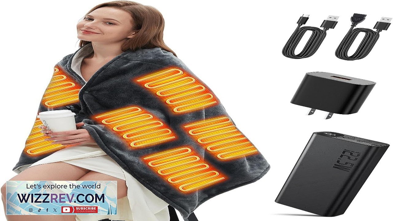 USB Heated Blanket Cordless Electric Blanket Portable Heated Throw Blanket Include 20000mAH