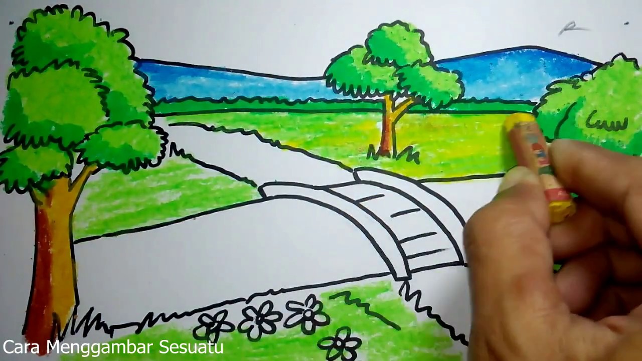  cara menggambar pemandangan jembatan kecil YouTube