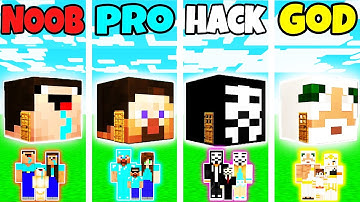 Minecraft: FAMILY HEAD HOUSE BUILD CHALLENGE - NOOB vs PRO vs HACKER vs GOD in Minecraft