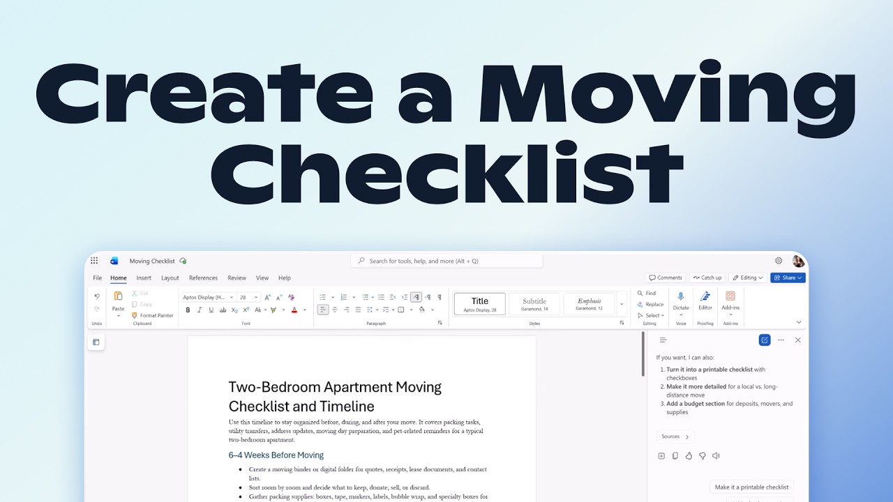 Create a Moving Checklist with Copilot | Microsoft 365