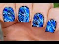 No Tool Blue NAIL ART On Black NAILS / Easy Dry Brush NAIL DESIGN For Beginners