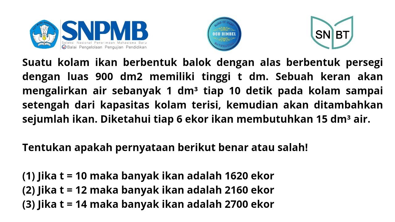 FR Penalaran Matematis SNBT Soal 9 (Soal Ikan dalam Kolam)