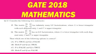 GATE 2018 || Q.32.LU Fatorization of matrix