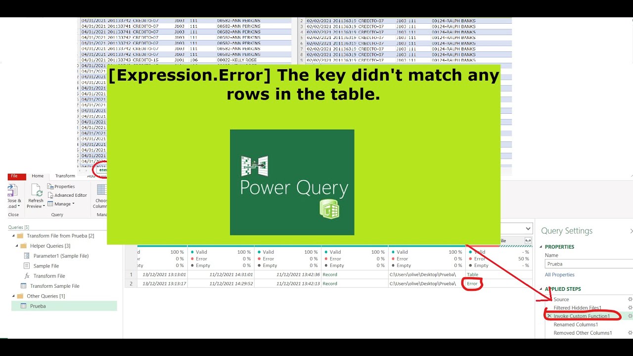 Error En Power Query Expression Error The Key Didn t Match Any Rows