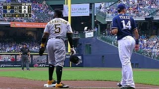 PIT@MIL: Harrison steals third base in the first Profile
