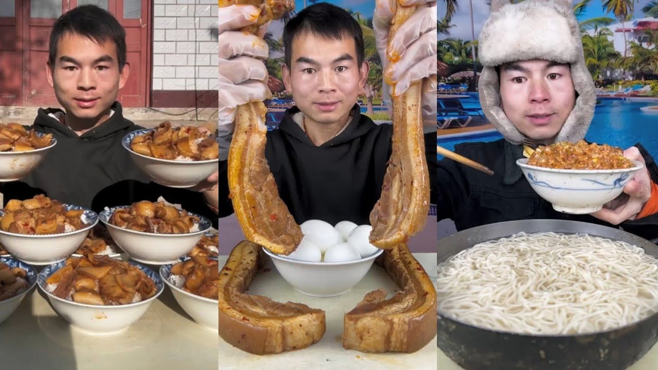 Mukbang Foodie Meat 🍖🥓 Pork Chicken 🍗 Noodles 🍜 with Chinese food #mukbang #pork #meat #noodles 