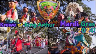 Krewe of King Arthur 2024, New Orleans Mardi Gras Parade!! WE GOT A HOLY GRAIL as a THROW!