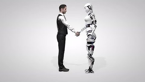 Businessman Shaking Hands with a Woman Robot with Artificial Intelligence | Motion Graphics -