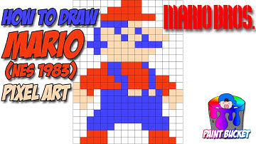 How to Draw Mario Pixel Art 8-Bit - Drawing Mario Bros NES 1983 Pixel Art Tutorial