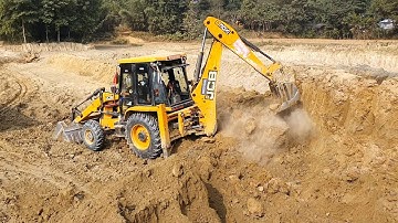 JCB Earth Movers Cutting Soil and Loading in Dump Truck - Dump Truck Carrying Soil- JCB 3DX Video 8