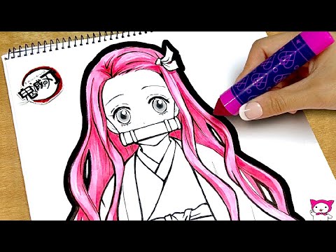 【禰豆子のヘアカラーチェンジお絵かき❣️】リカちゃんの鬼滅の刃ぬりえメイク♪漫画のイラストをメルちゃんと描いてみたよ★簡単可愛い手描き絵の描き方を紹介Demon Slayer Drawing