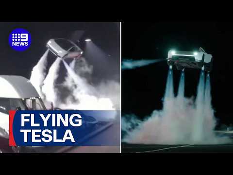 Tesla unveils upcoming flying driverless sports car model | 9 News Australia